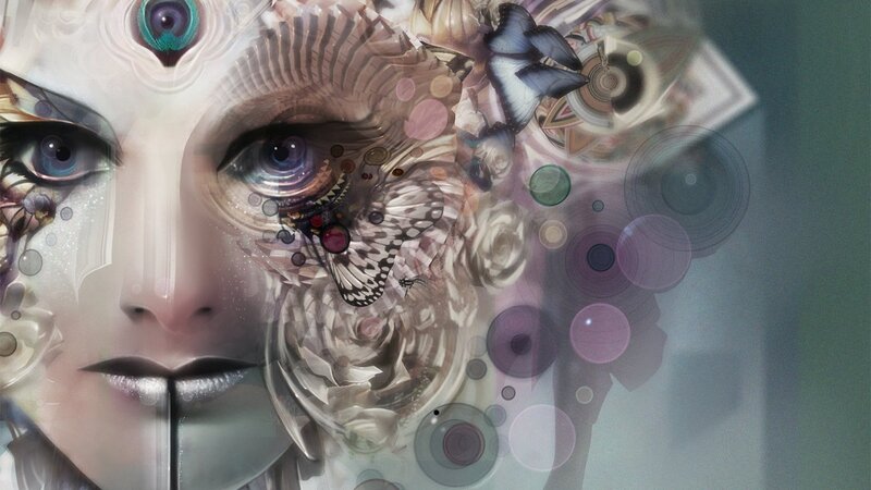 abstract face with butterflies
