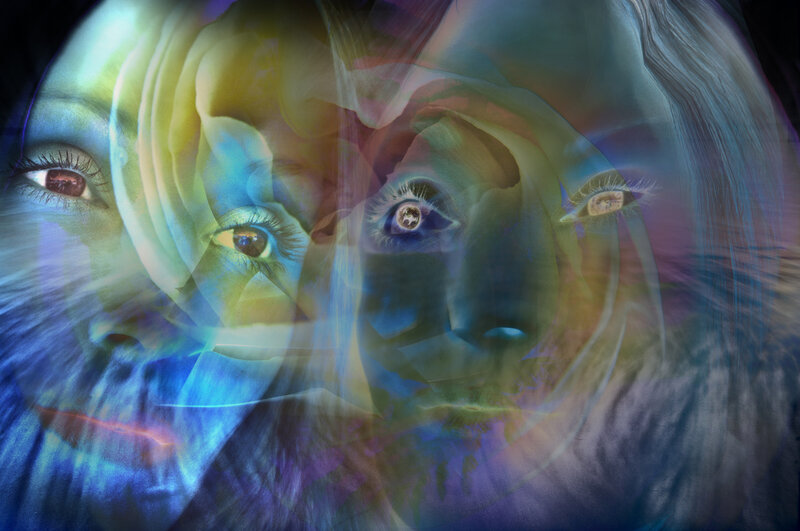 abstract face with colorful overlays