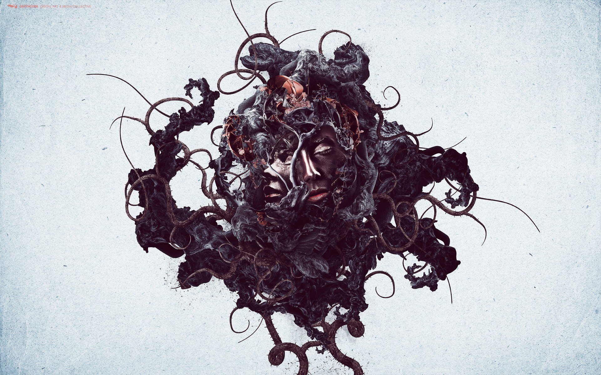 abstract face with dark tendrils