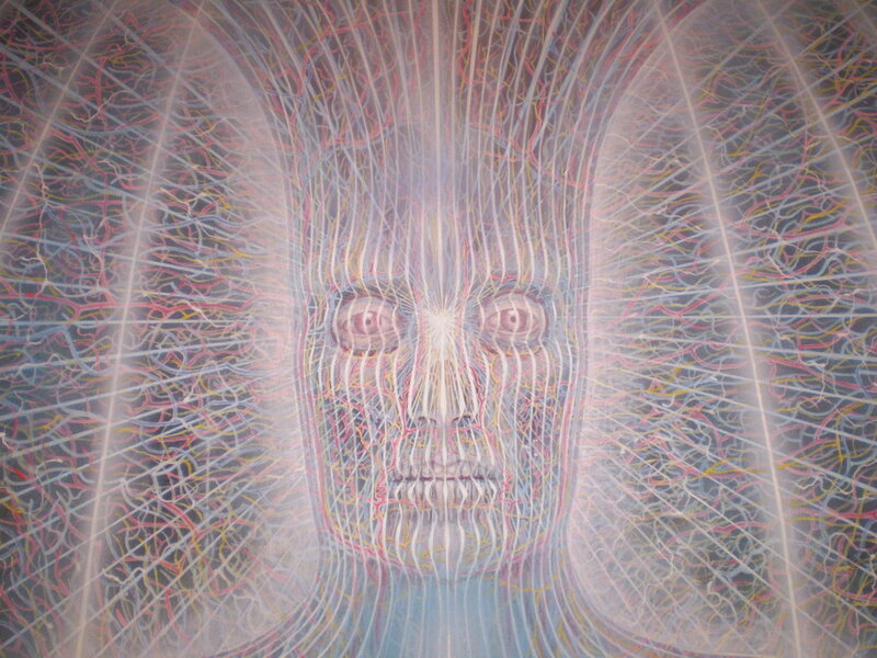 abstract face with energy lines
