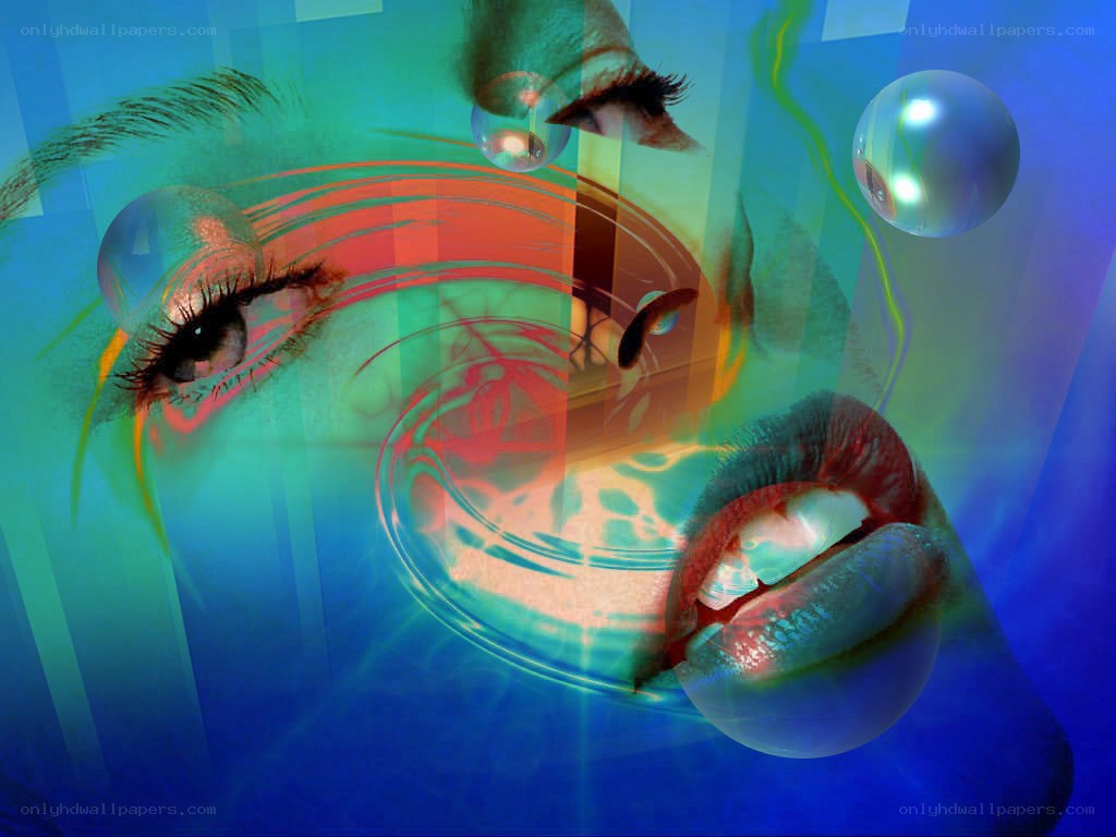 abstract face with eyes and lips