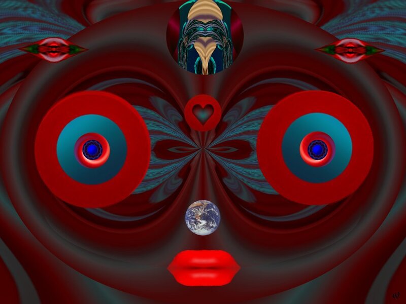 Abstract Face with Eyes — Red