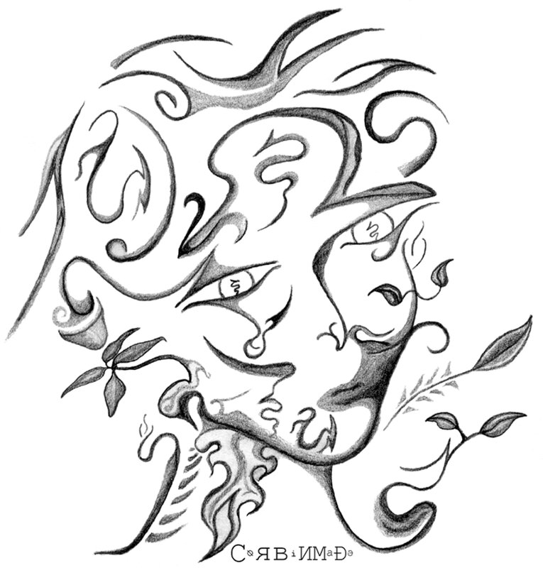 abstract face with floral elements