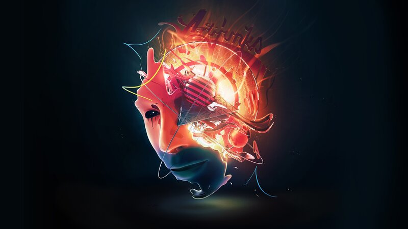 abstract face with glowing brain