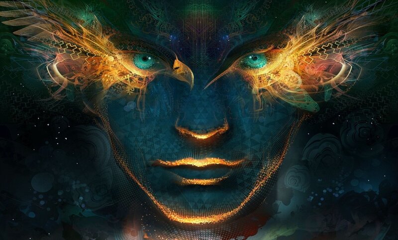 Abstract Face with Glowing Eyes