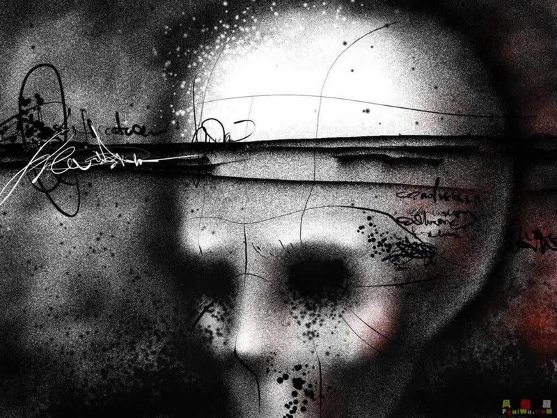 abstract face with graffiti