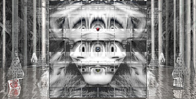 abstract face with grid overlay