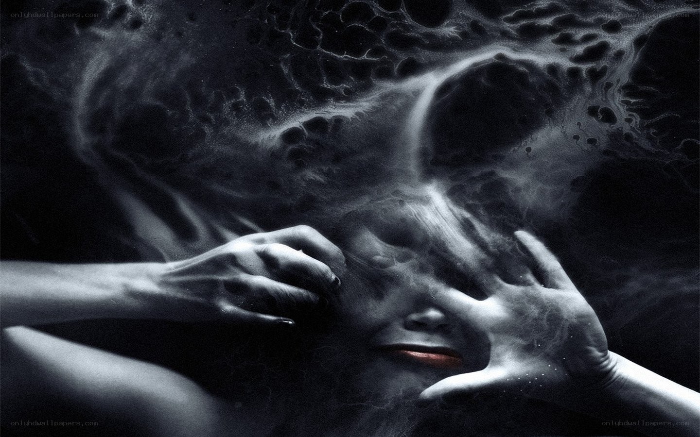 abstract face with hands