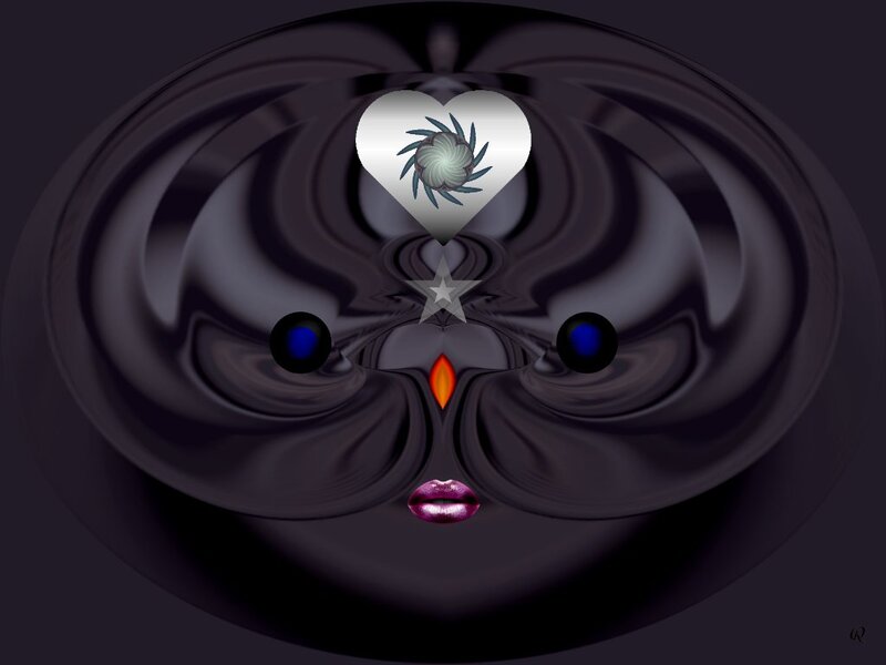 Abstract Face with Heart — Black
