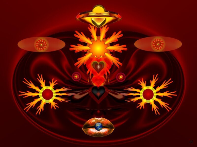 Abstract Face with Heart — Red, Dramatic