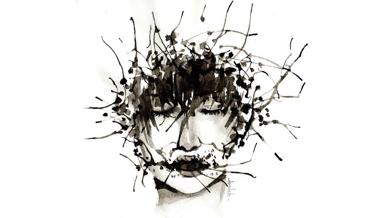 abstract face with ink splatters
