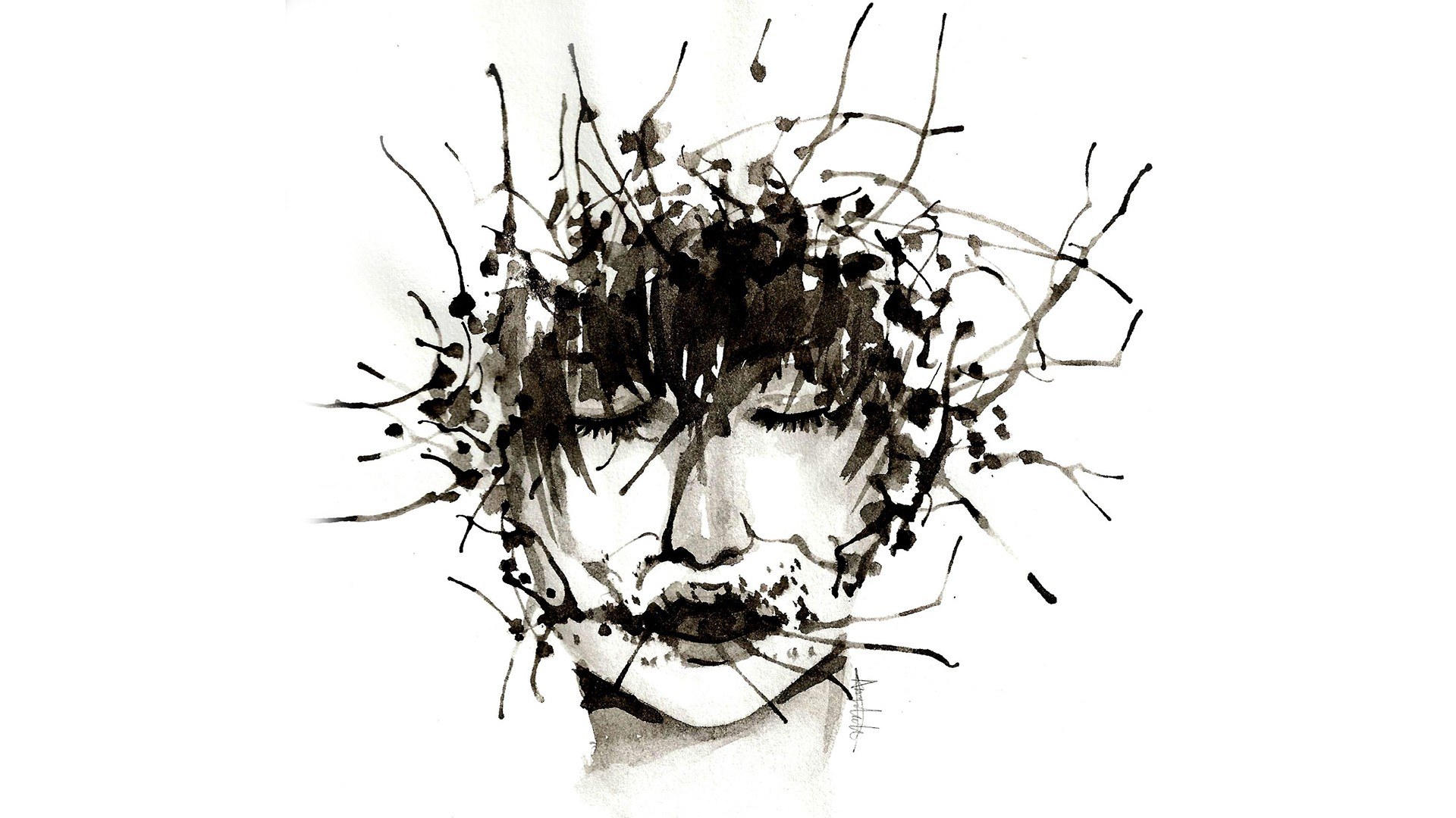 abstract face with ink splatters