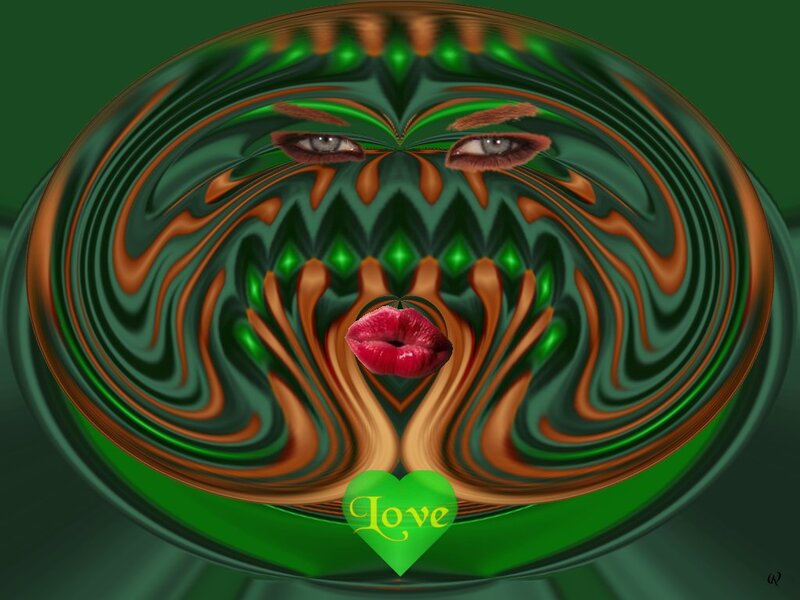 Abstract Face with Lips — Green