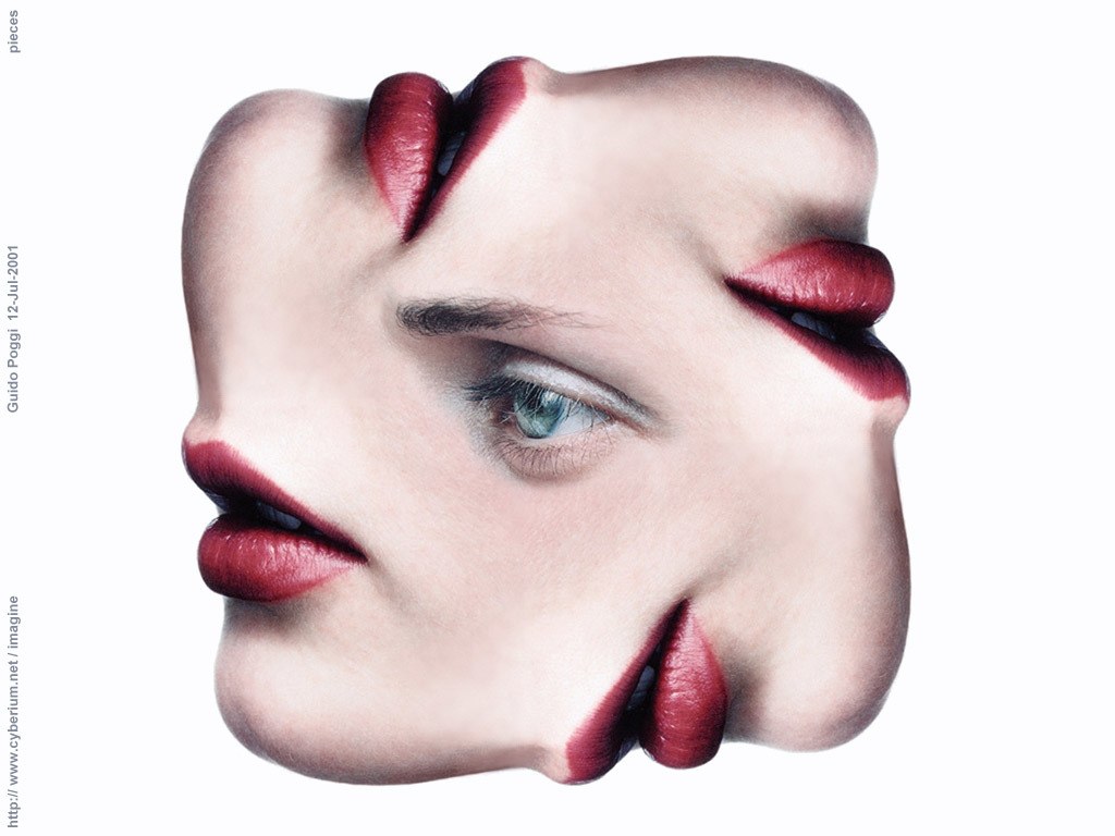 abstract face with multiple lips