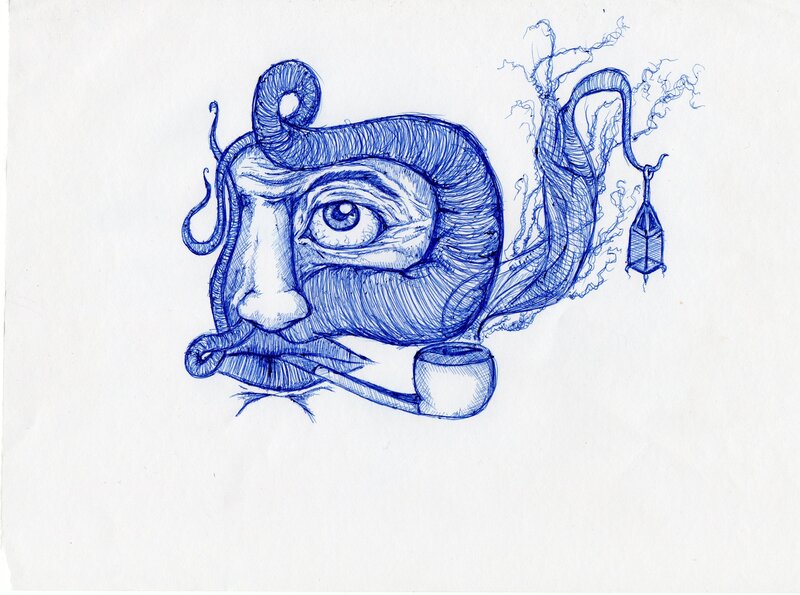 abstract face with pipe drawing