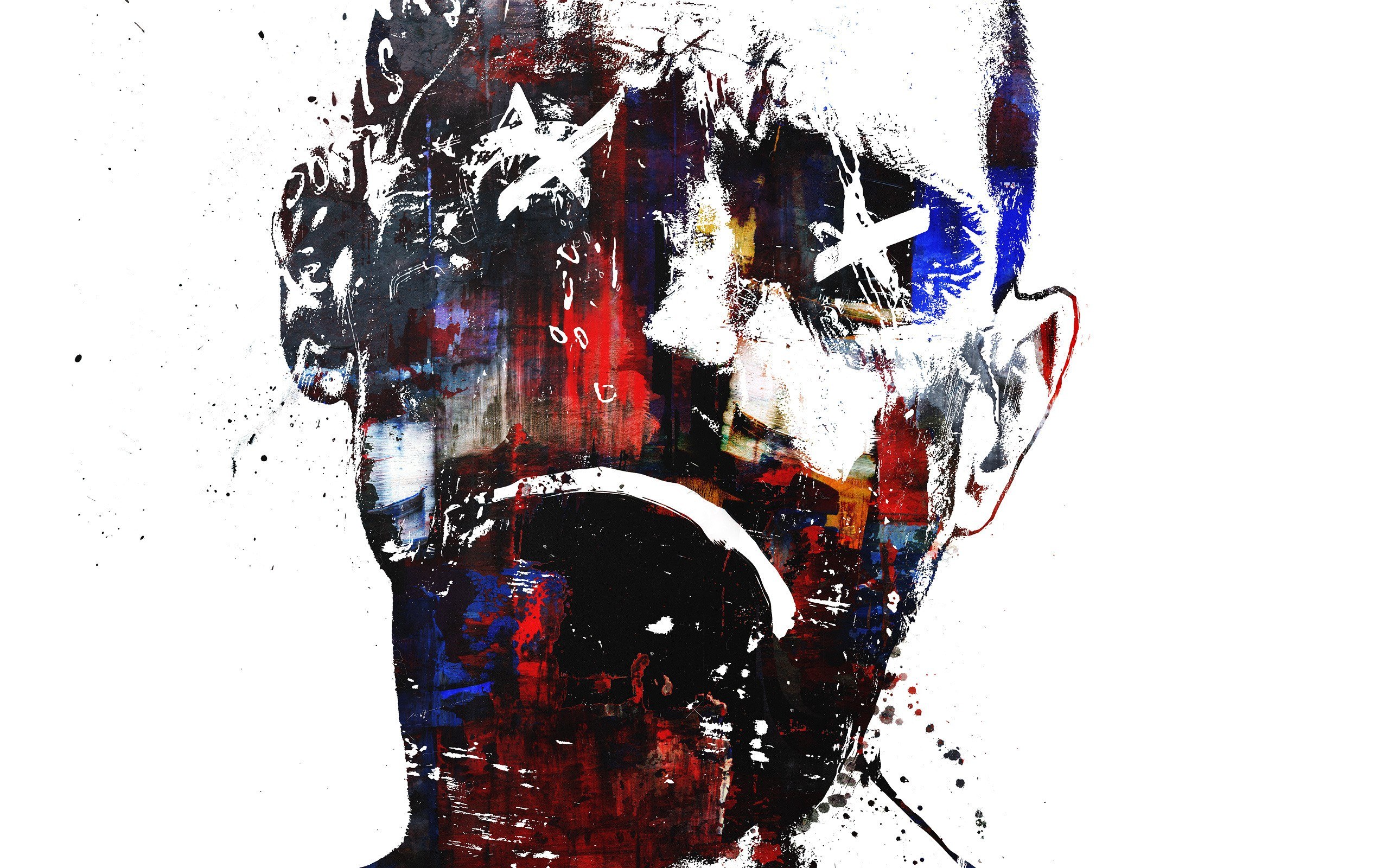 abstract face with red and blue paint