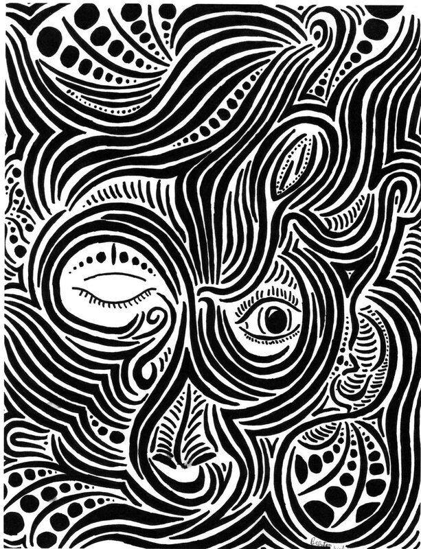 abstract face with swirling patterns
