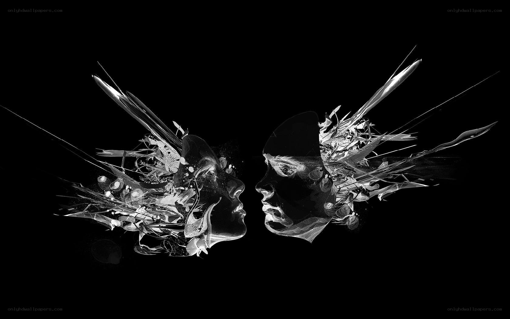 abstract faces in shattered glass