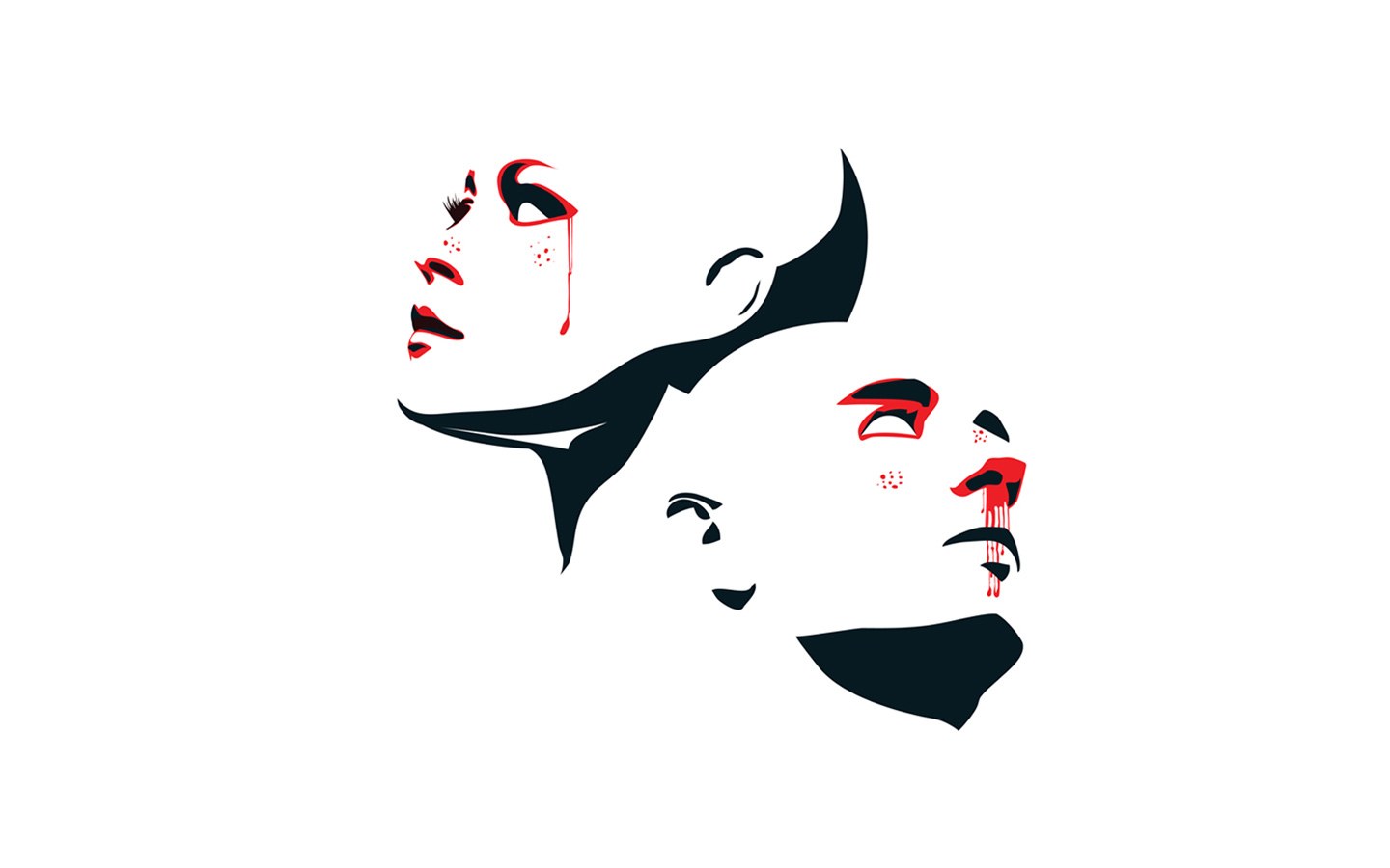 abstract faces with red accents
