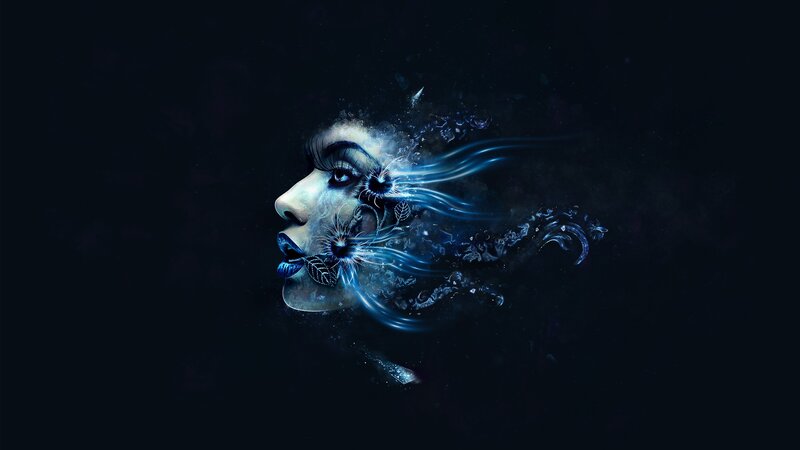 abstract female face with blue energy