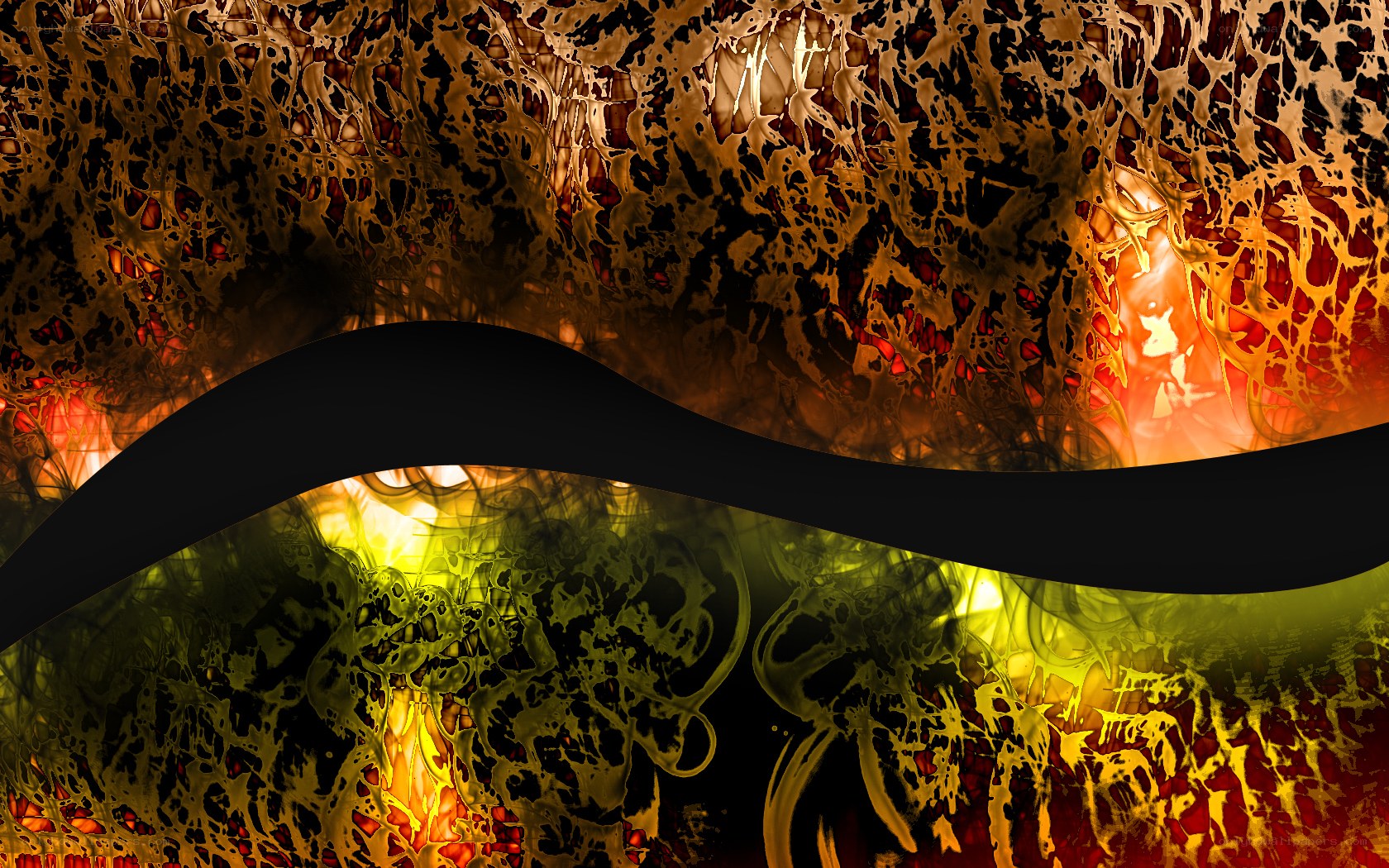 Abstract fiery and green wave