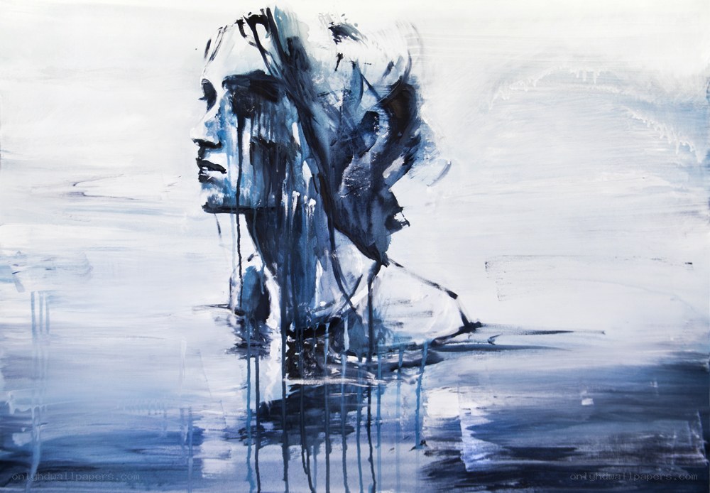 Abstract figure in blue and white