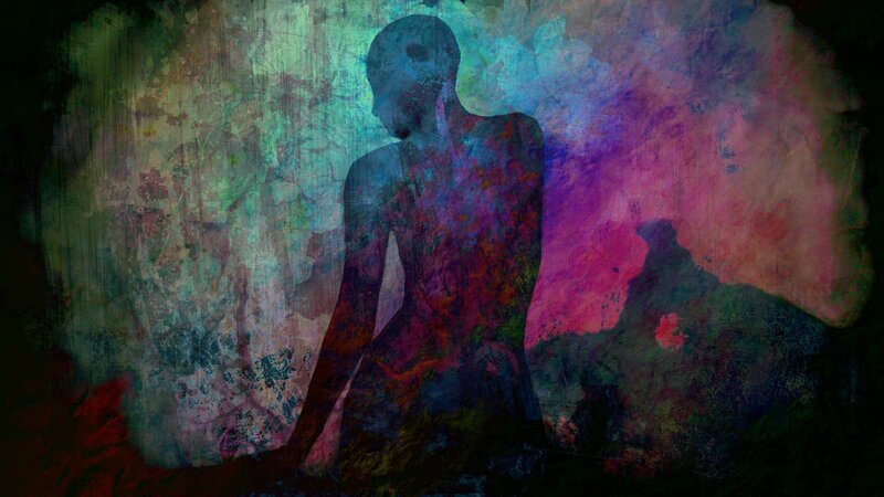 abstract figure in colorful haze