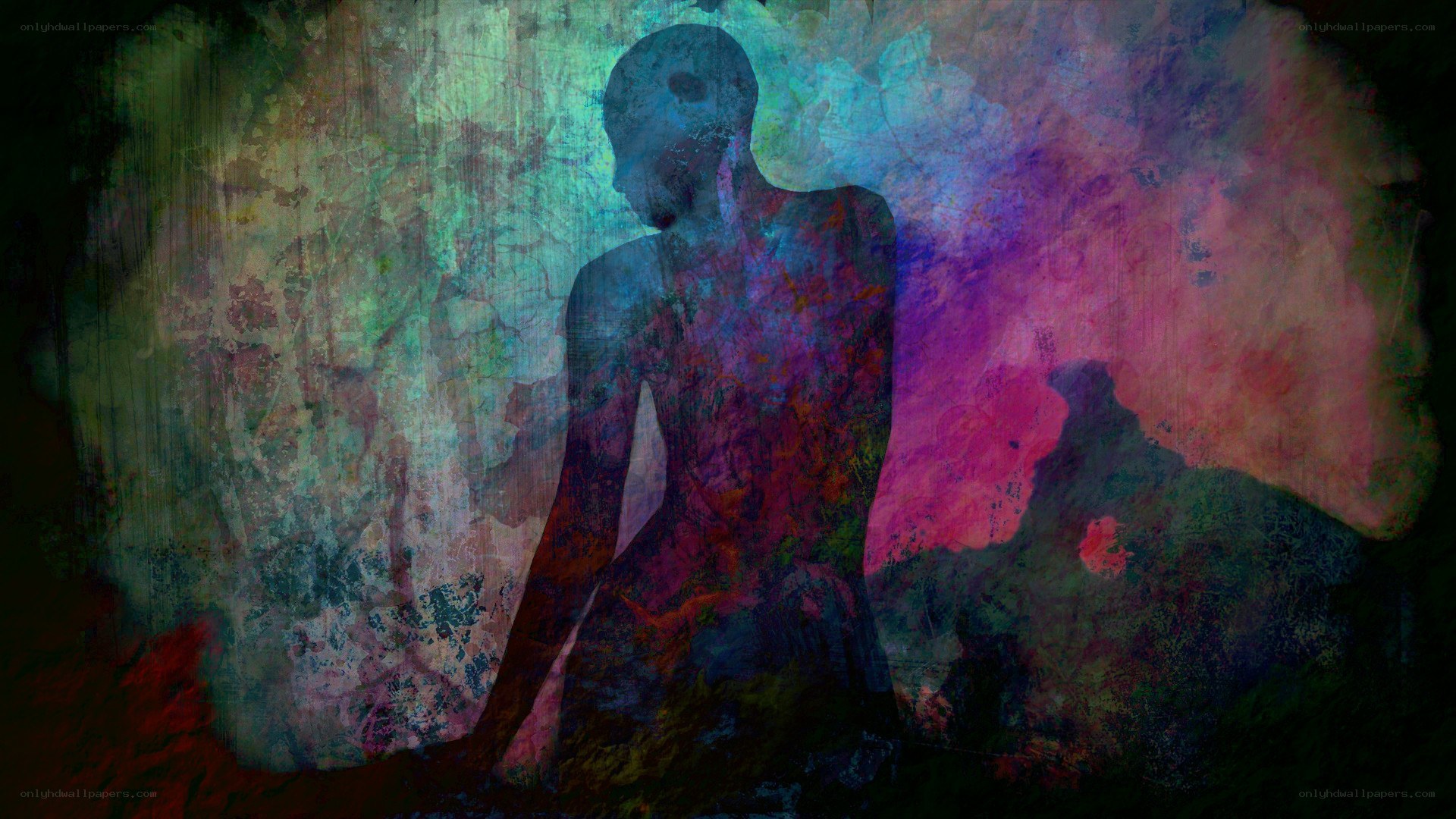 abstract figure in colorful haze