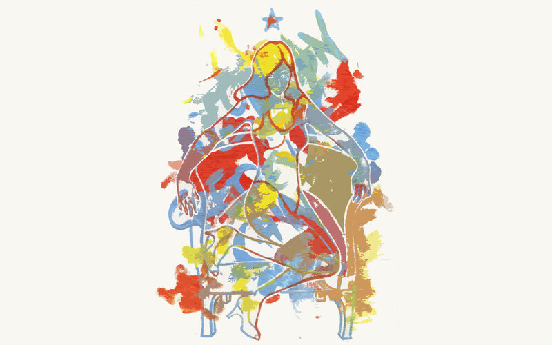 abstract figure with colorful splashes