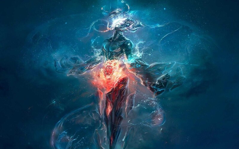 Abstract Figure with Glowing Core — Blue