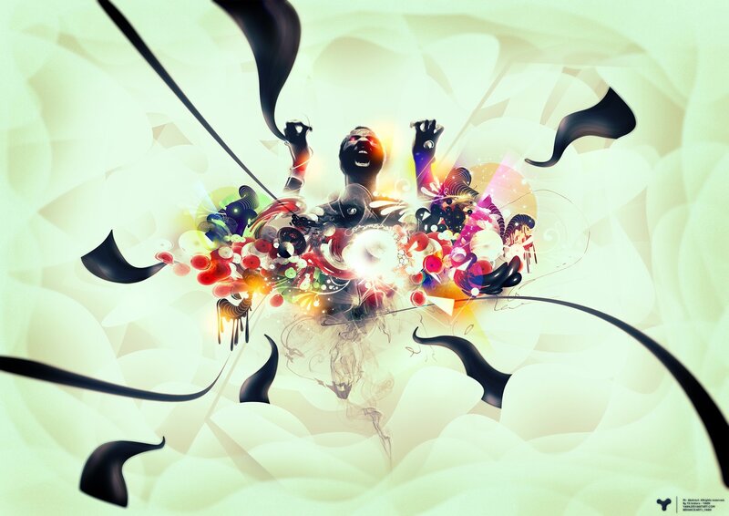 Abstract Figure with Glowing Elements — White