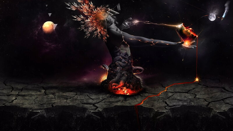 Abstract Figure with Glowing Energy — Black
