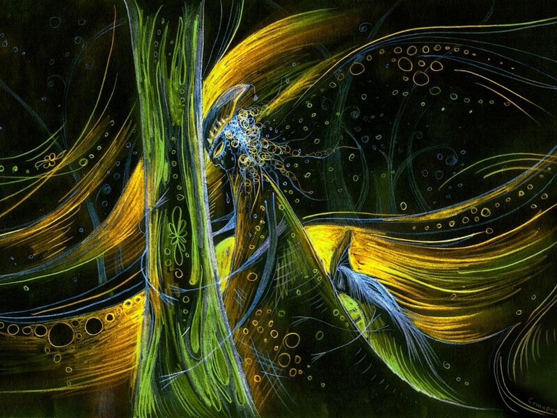 Abstract Figure with Glowing Hair