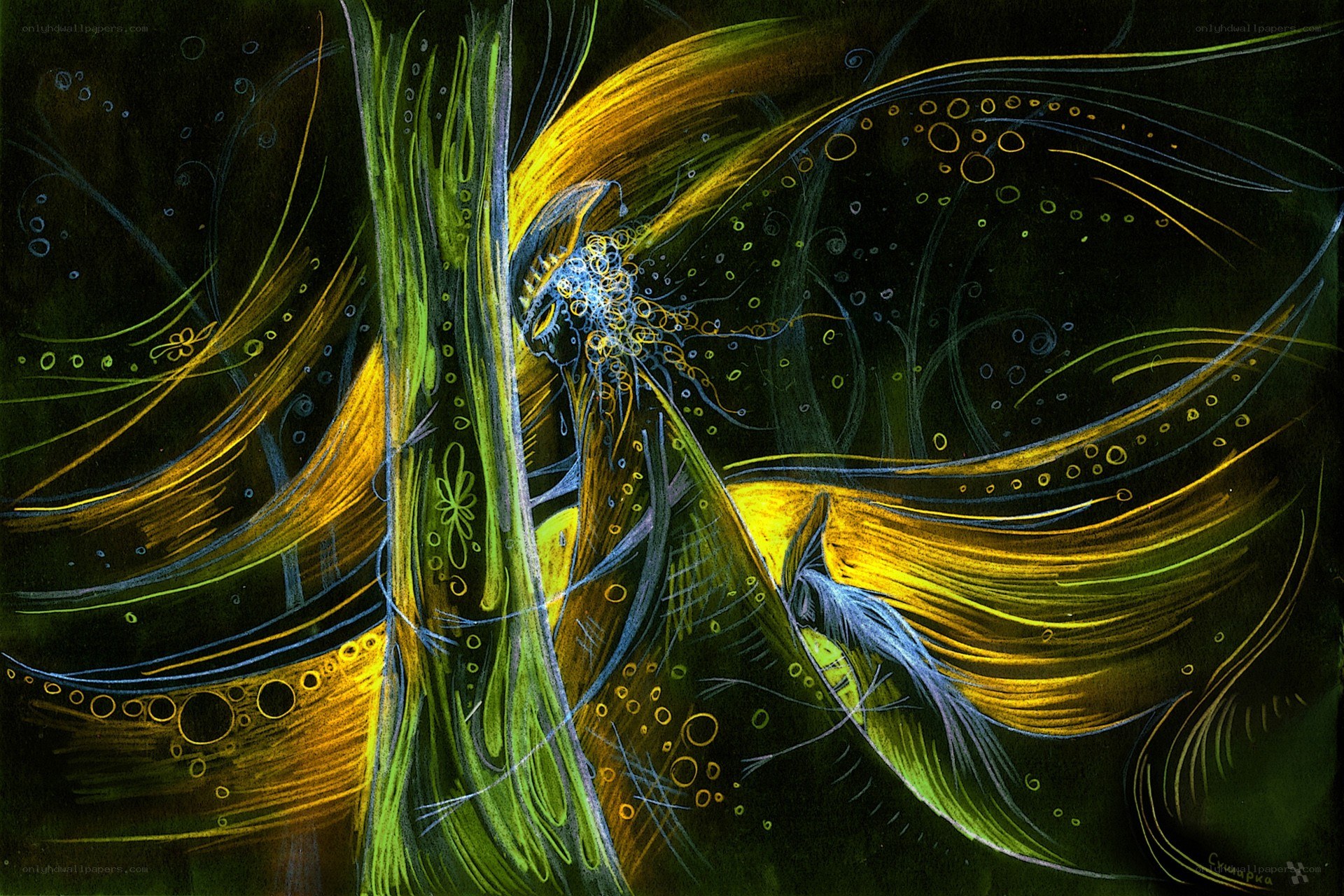 Abstract figure with glowing lines