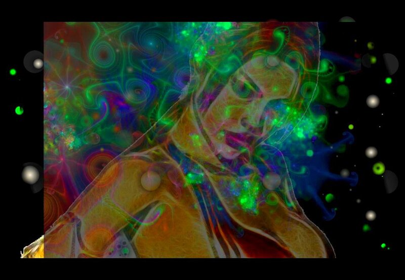 Abstract Figure with Glowing Patterns — Green