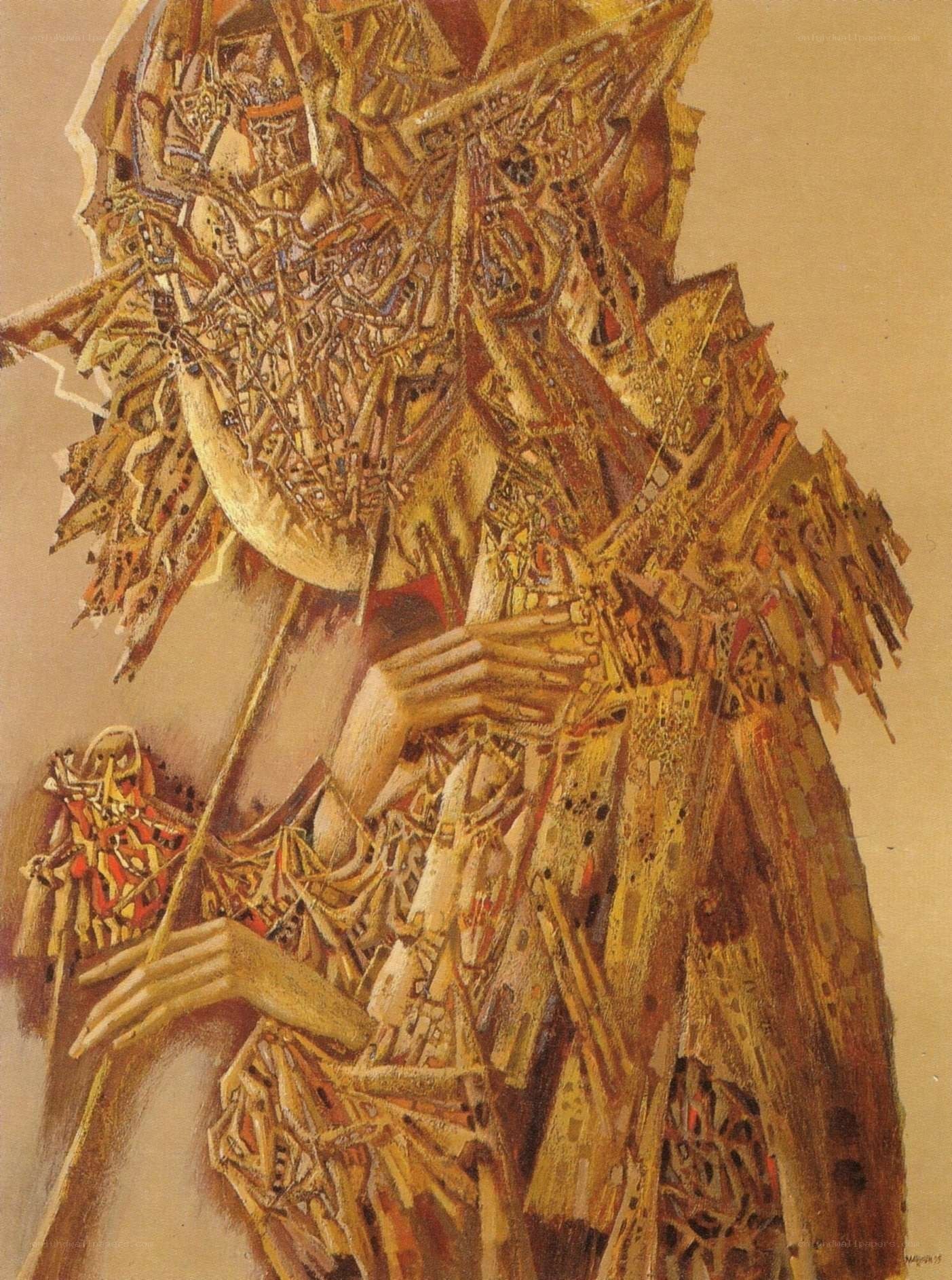 Abstract figure with golden textures