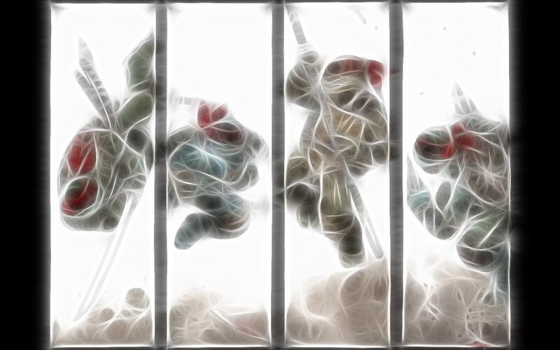 Abstract figures in light panels