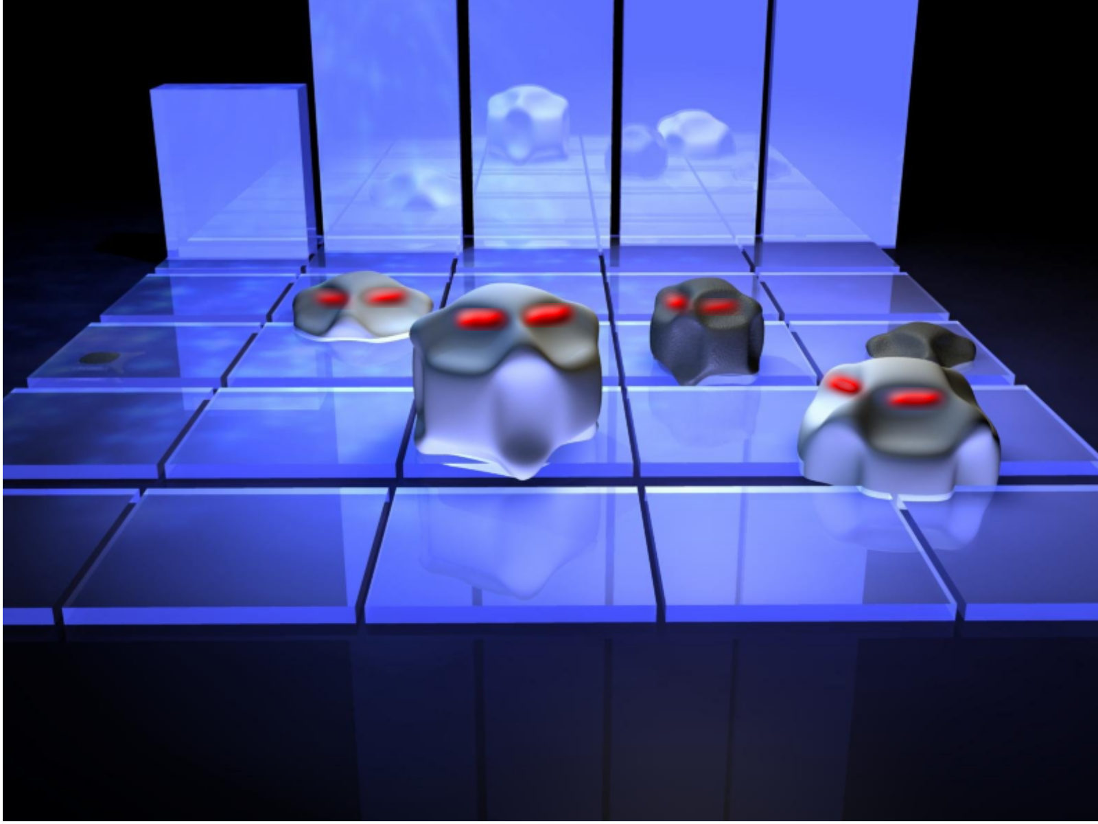 abstract figures on glowing grid