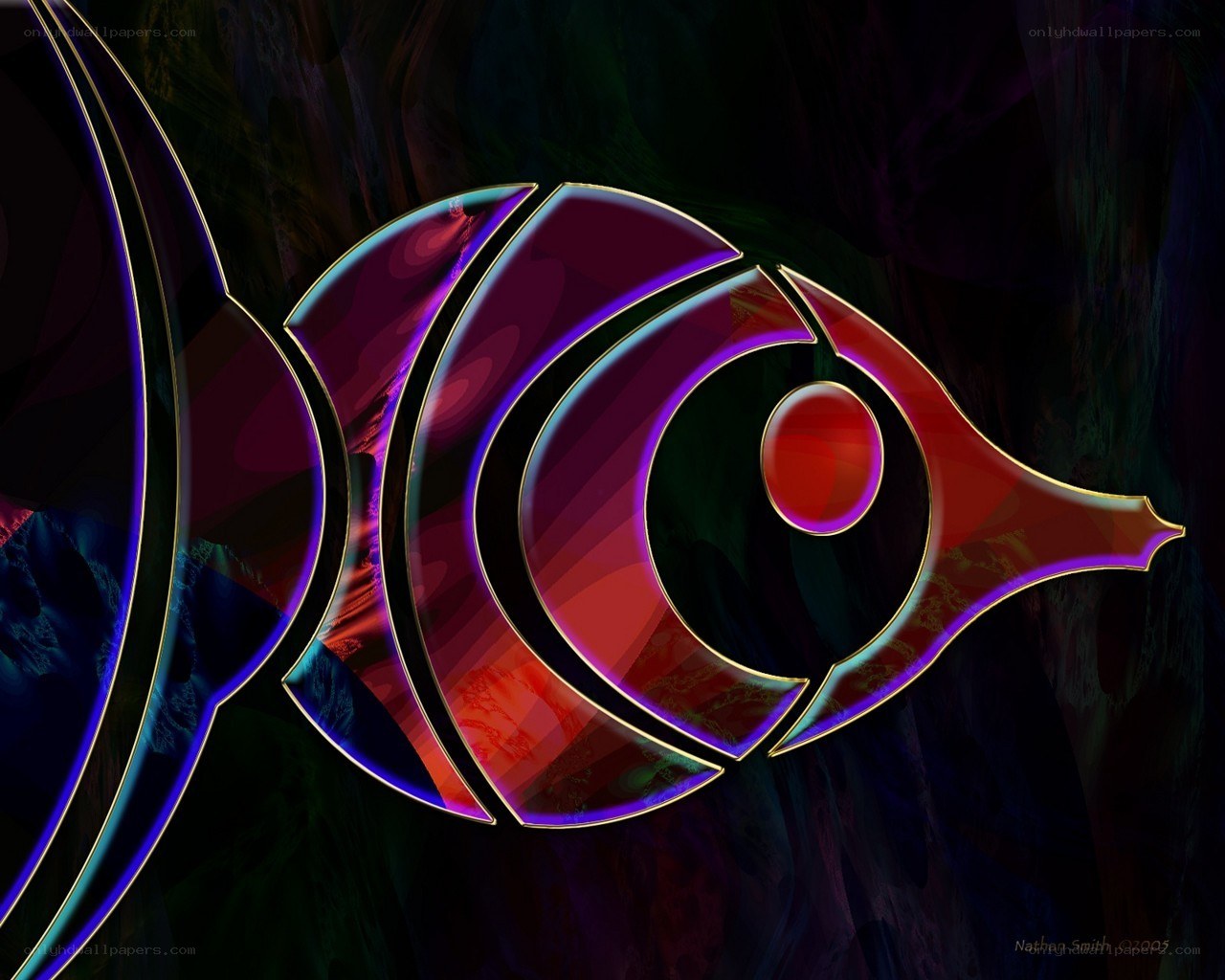 Abstract fish design with glowing lines