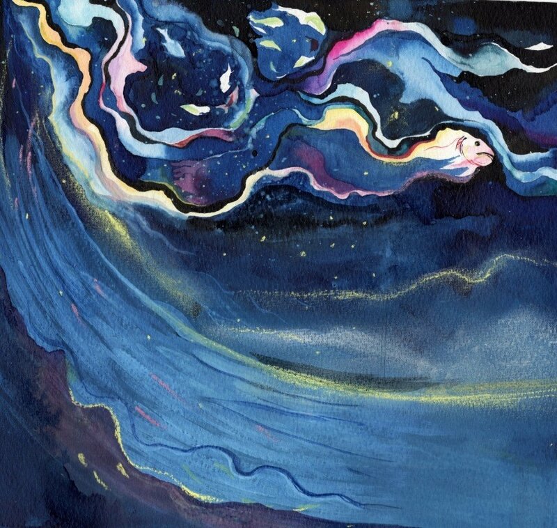 Abstract fish in cosmic waves