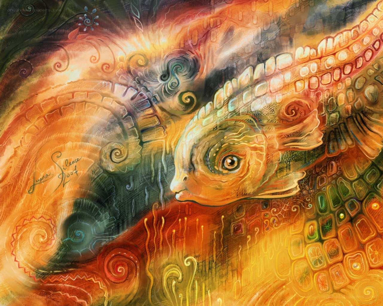 Abstract fish in warm colors