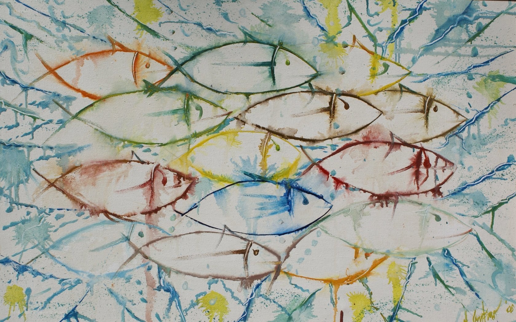 Abstract fish watercolor painting