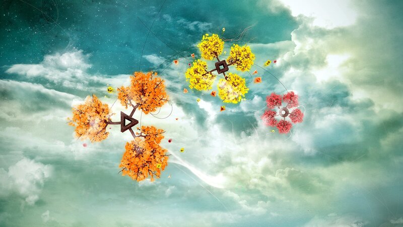 abstract floating trees in sky
