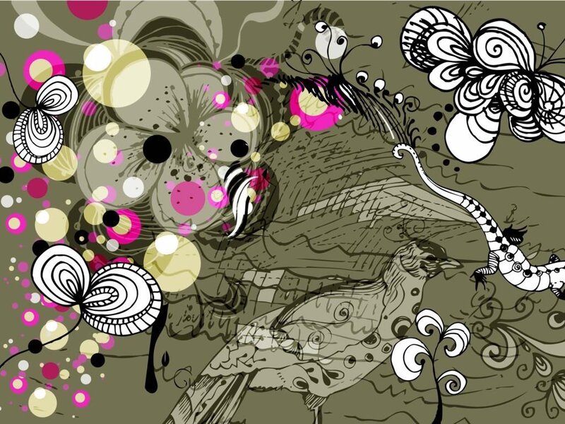 abstract floral and butterfly art