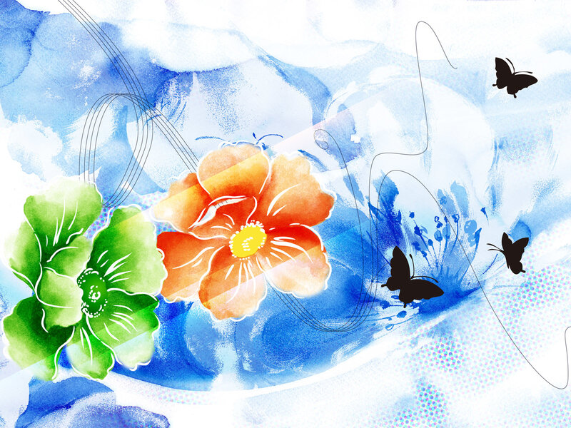 abstract floral art with butterflies