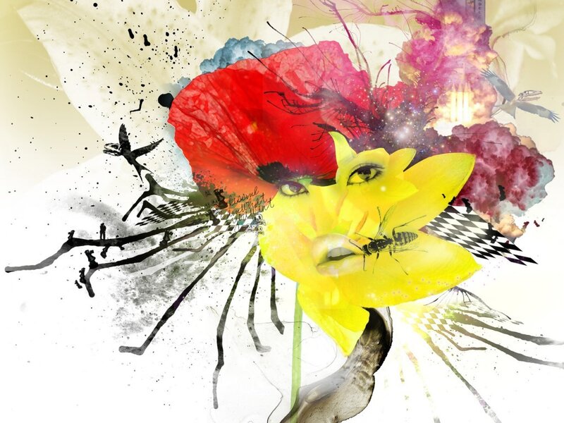 abstract floral art with faces