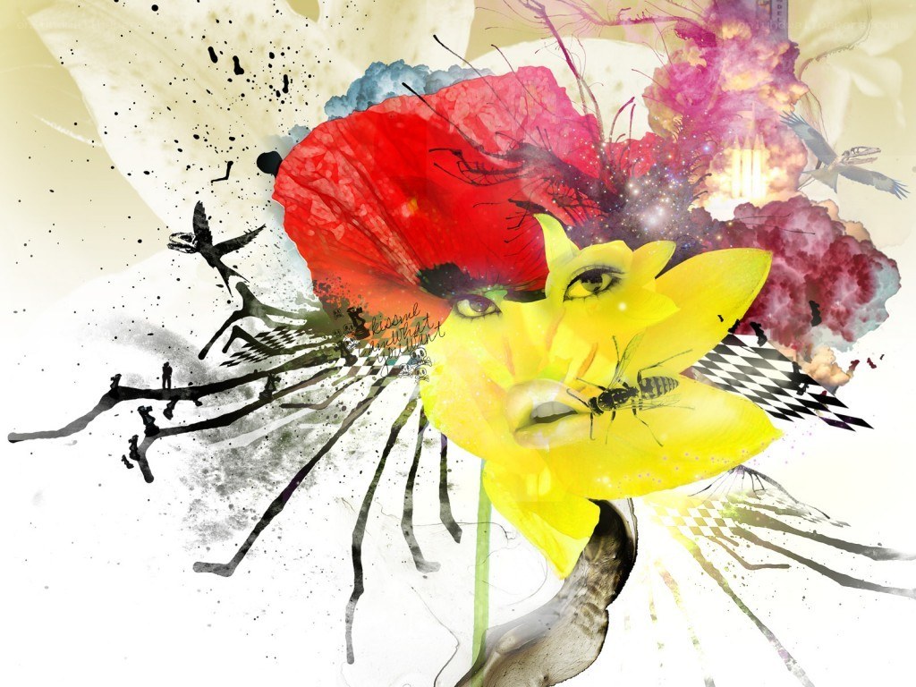 abstract floral art with faces