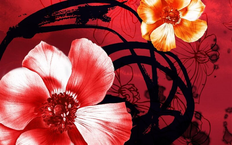 abstract floral art with red and black