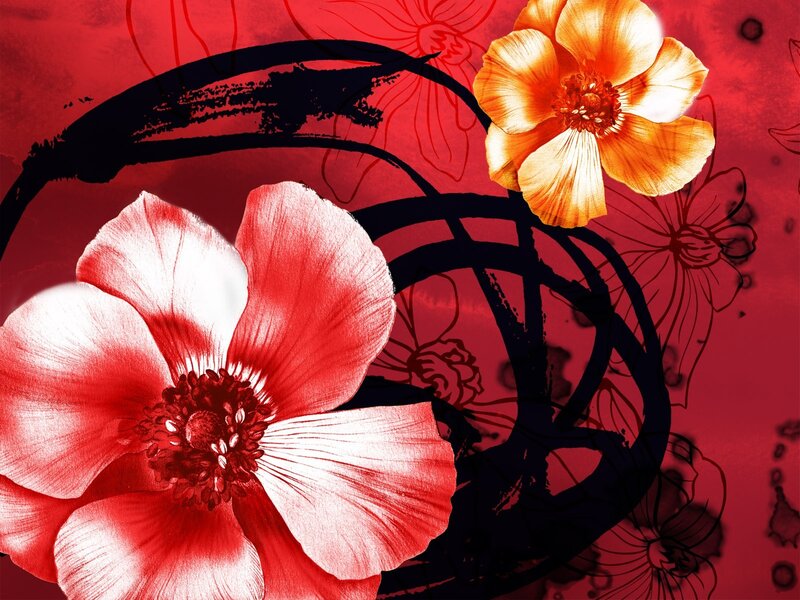abstract floral art with red and black