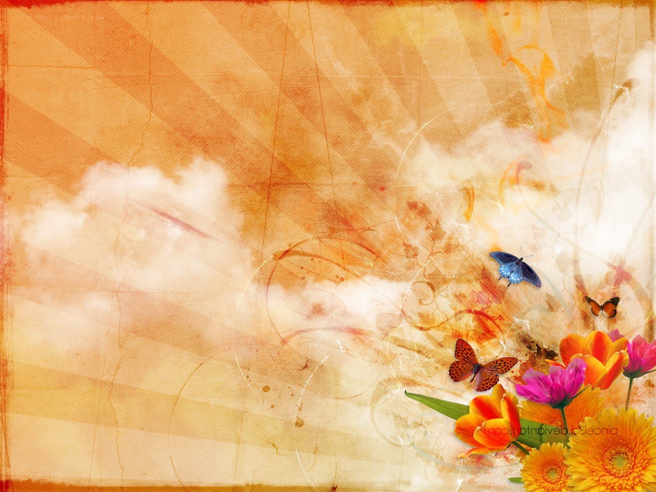 abstract floral background with butterflies
